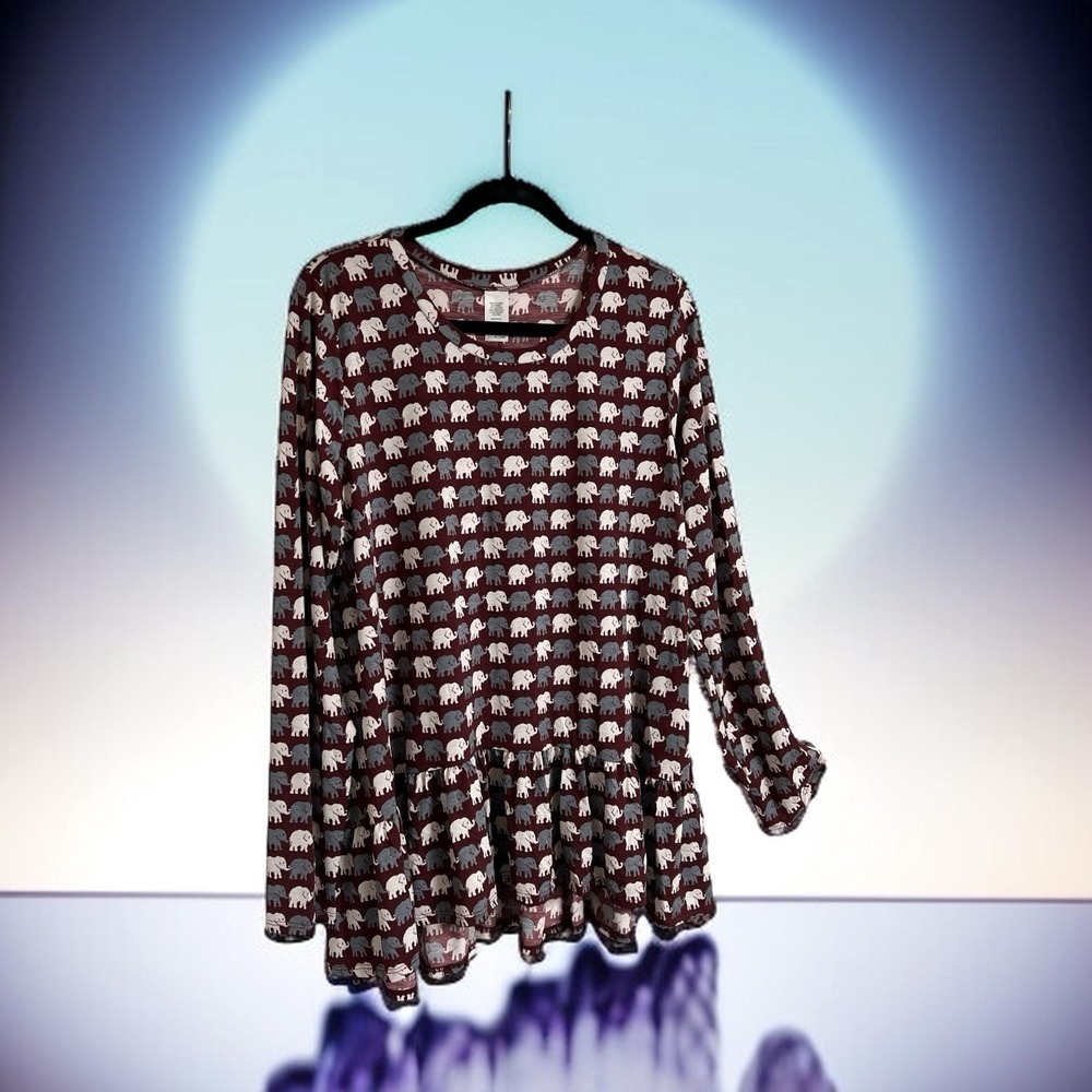 Elephant‎ Print Size 2XL Tunic Babydoll Silhouette Pullover Top Whimsical Style